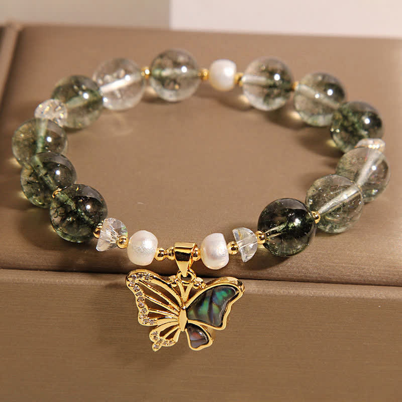Buddha Stones Armband mit grünen Phantomperlen und Schmetterlingsmotiv - image 3