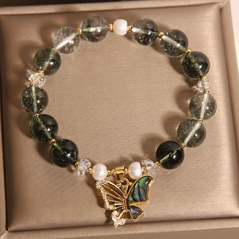 Buddha Stones Armband mit grünen Phantomperlen und Schmetterlingsmotiv - image 4