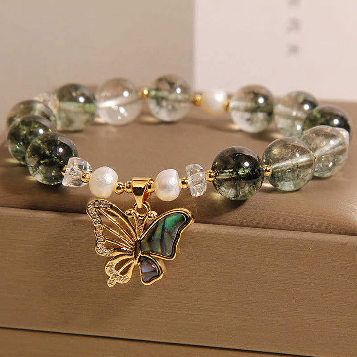 Buddha Stones Armband mit grünen Phantomperlen und Schmetterlingsmotiv - image 1