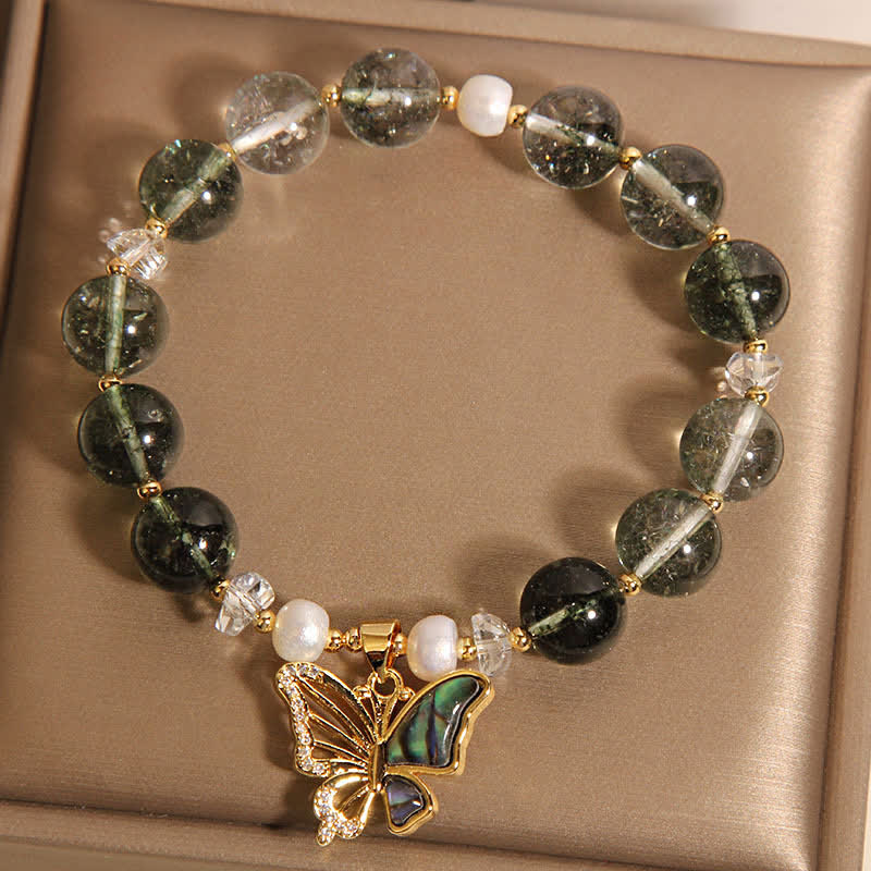Buddha Stones Armband mit grünen Phantomperlen und Schmetterlingsmotiv - image 7