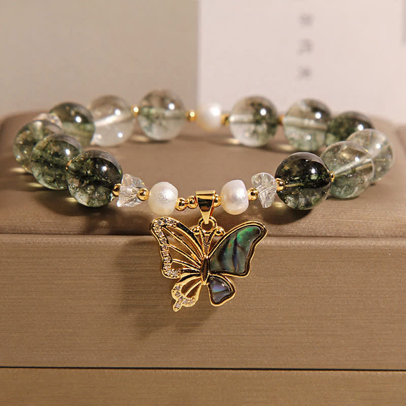 Buddha Stones Armband mit grünen Phantomperlen und Schmetterlingsmotiv - Grüner Phantom (Glückspilz ♥ Positiv) - image 0