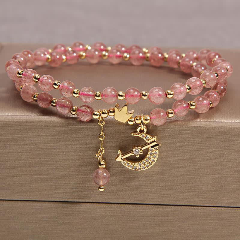 Buddha Stones Mond- und Kronen-Reinigungs-Doppelwickel-Perlenarmband - Erdbeerquarz (Liebe ♥ Heilung) - image 1
