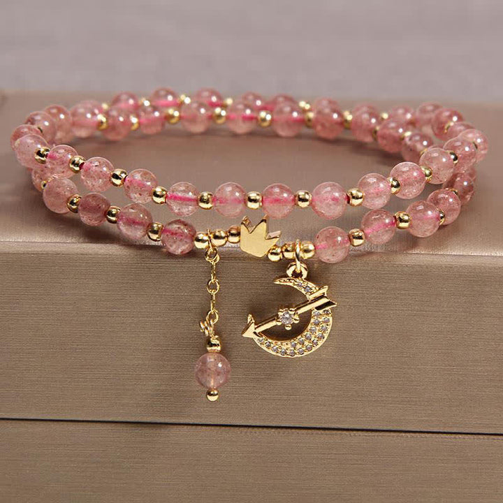 Buddha Stones Mond- und Kronen-Reinigungs-Doppelwickel-Perlenarmband - Erdbeerquarz (Liebe ♥ Heilung) - image 1