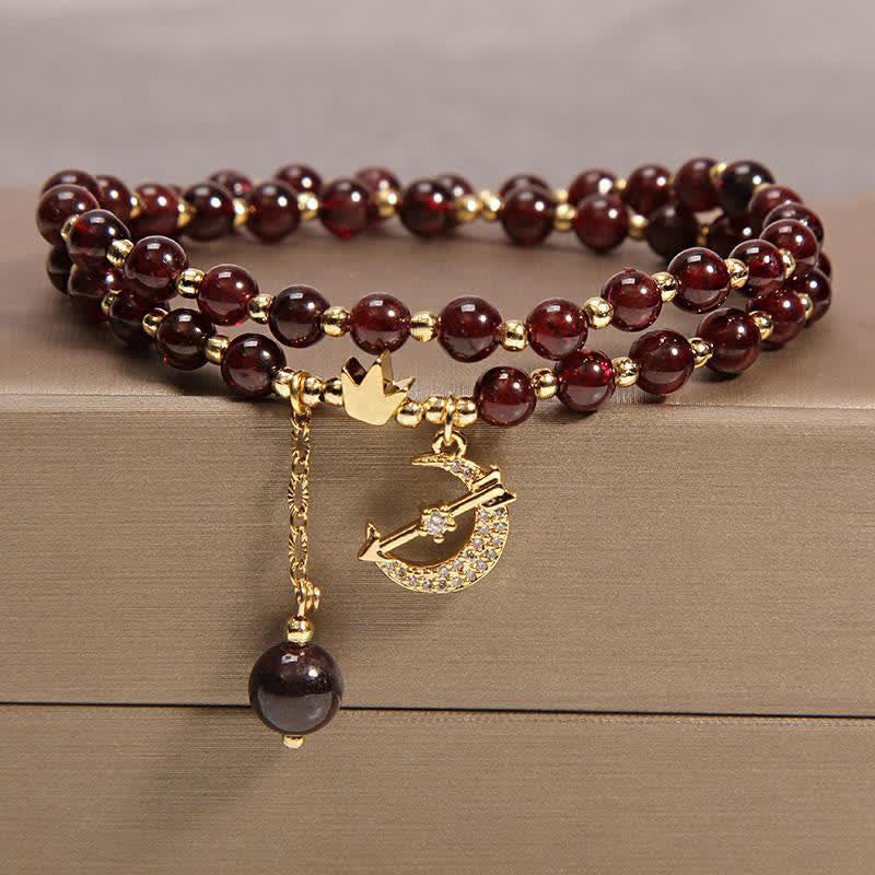 Buddha Stones Mond- und Kronen-Reinigungs-Doppelwickel-Perlenarmband - Granat (Leidenschaft ♥ Energie) - image 0