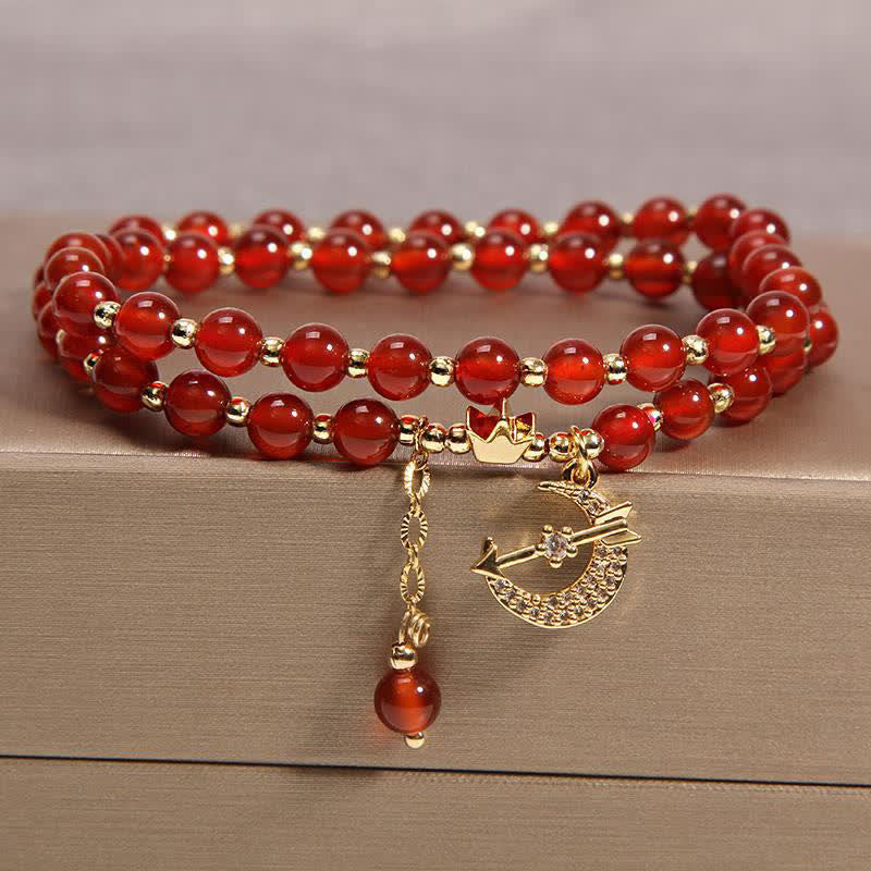 Buddha Stones Mond- und Kronen-Reinigungs-Doppelwickel-Perlenarmband - Roter Achat (Selbstvertrauen ♥ Ruhe) - image 2