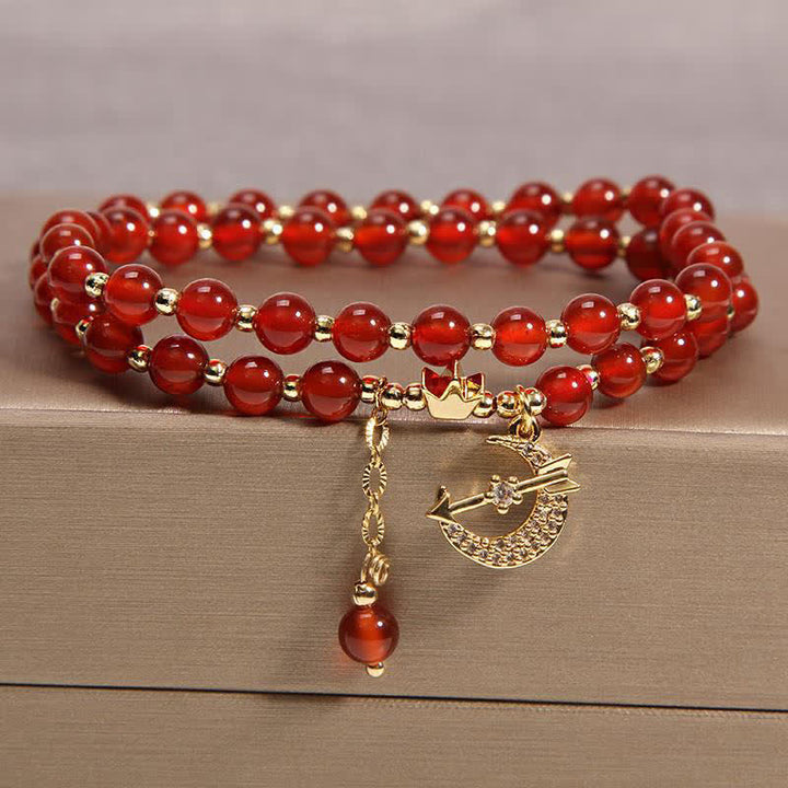 Buddha Stones Mond- und Kronen-Reinigungs-Doppelwickel-Perlenarmband - Roter Achat (Selbstvertrauen ♥ Ruhe) - image 2