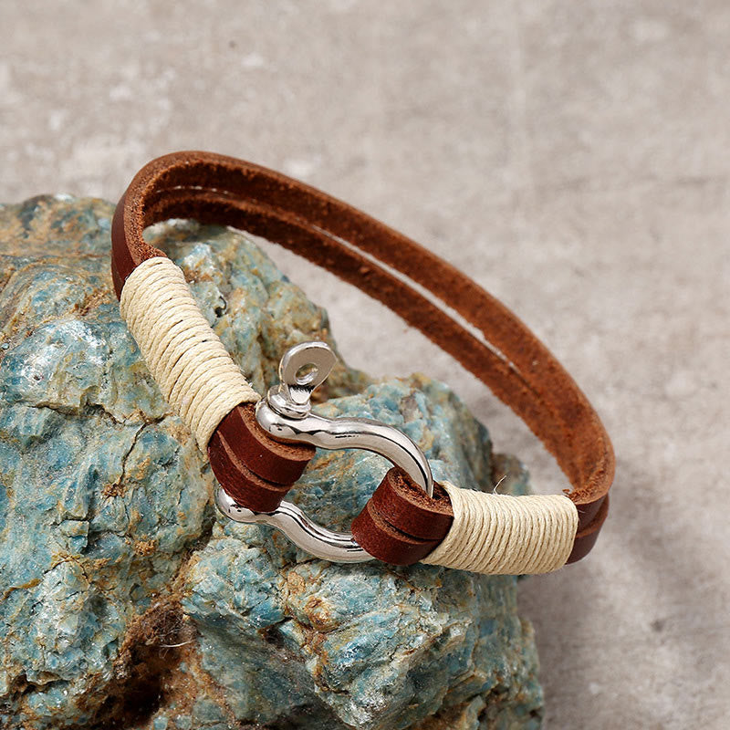 Buddha Stones Lederarmband mit doppelter Wicklung, Gewindebügel und Balance - image 1