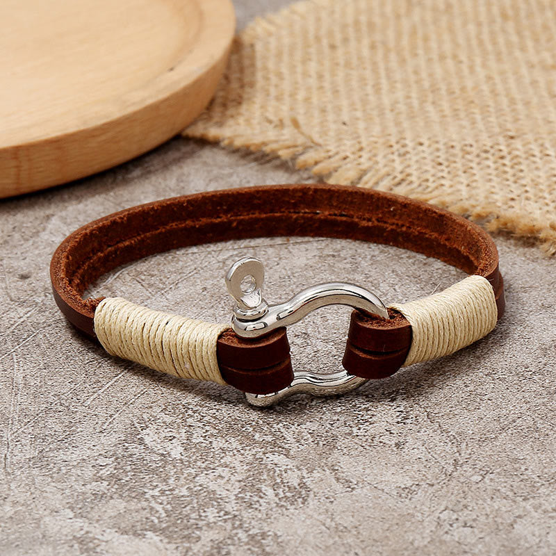 Buddha Stones Lederarmband mit doppelter Wicklung, Gewindebügel und Balance - Leder (Handgelenkumfang: 19–20 cm) - image 0