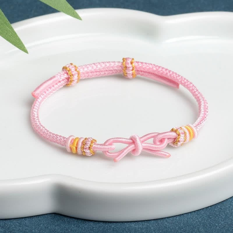 Buddha Stones Handgewebtes Armband „Schmetterling Glück“ mit verstellbarer geflochtener Kordel - Rosa - Roter Faden (Schutz♥Glück) - image 1