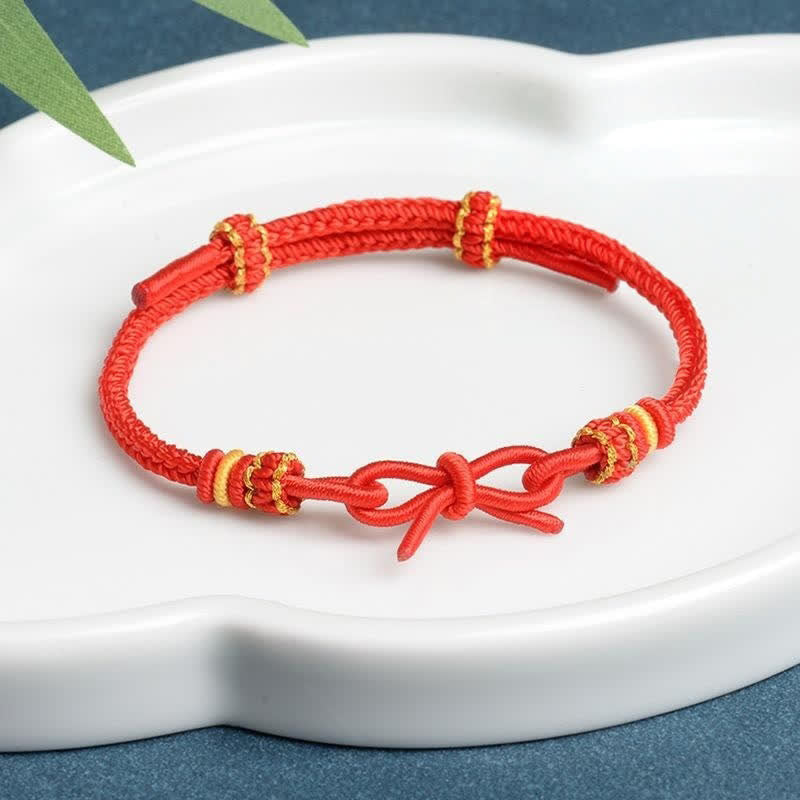 Buddha Stones Handgewebtes Armband „Schmetterling Glück“ mit verstellbarer geflochtener Kordel - Rot - Roter Faden (Schutz♥Glück) - image 0