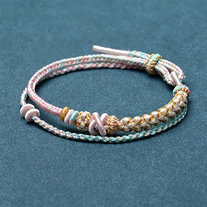 Buddha Stones Handgewebtes, zweilagiges Armband mit Pfirsichblüten-Knotenverbindung - Rosa - Kein Zubehör - image 12