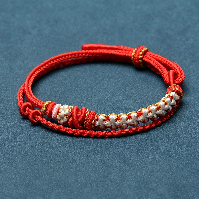 Buddha Stones Handgewebtes, zweilagiges Armband mit Pfirsichblüten-Knotenverbindung - Rot - Kein Zubehör - image 4