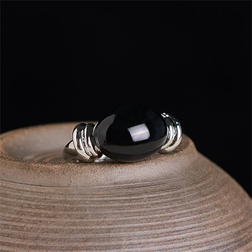 Buddha Stones Verstellbarer Ring mit ovalem Hämatitmuster - Silber (US 7, verstellbar) - image 0