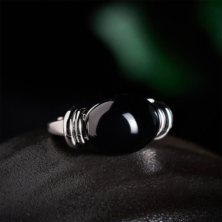Buddha Stones Verstellbarer Ring mit ovalem Hämatitmuster - image 2