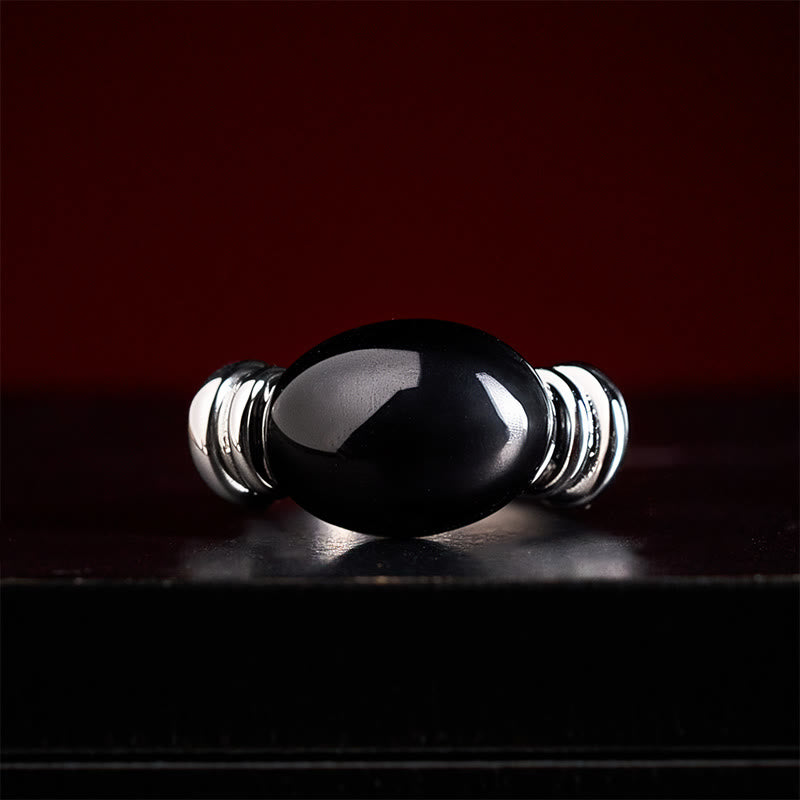 Buddha Stones Verstellbarer Ring mit ovalem Hämatitmuster - image 4