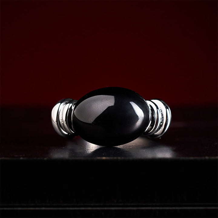 Buddha Stones Verstellbarer Ring mit ovalem Hämatitmuster - image 4