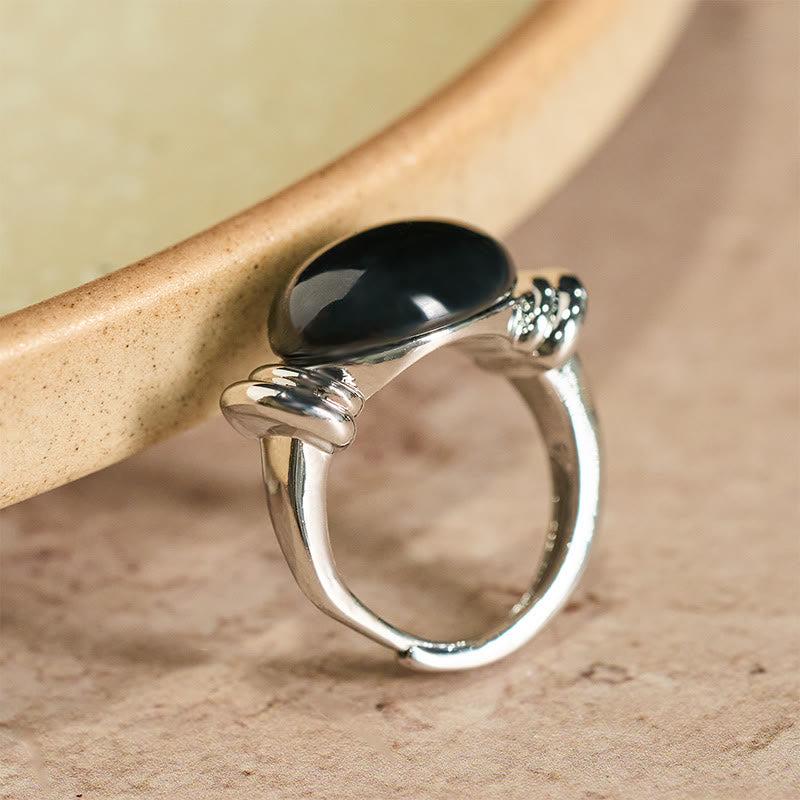 Buddha Stones Verstellbarer Ring mit ovalem Hämatitmuster - image 1