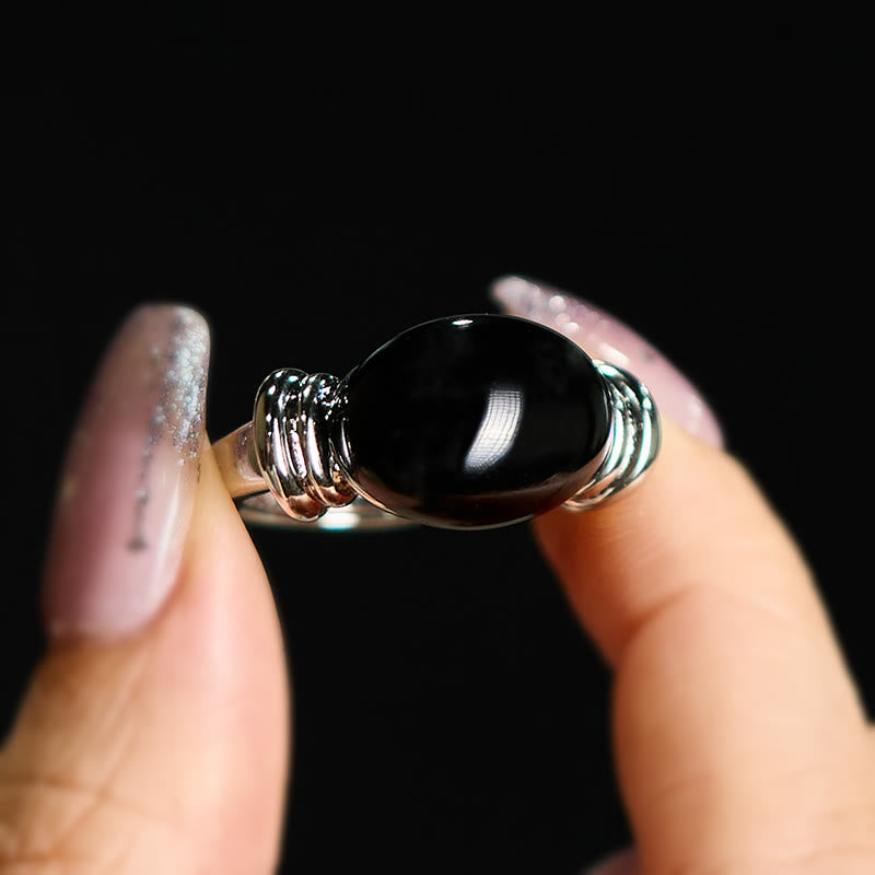 Buddha Stones Verstellbarer Ring mit ovalem Hämatitmuster - image 3