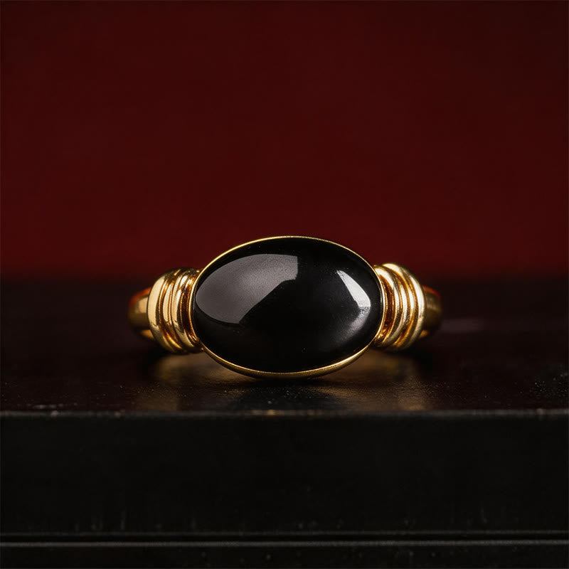 Buddha Stones Verstellbarer Ring mit ovalem Hämatitmuster - image 12