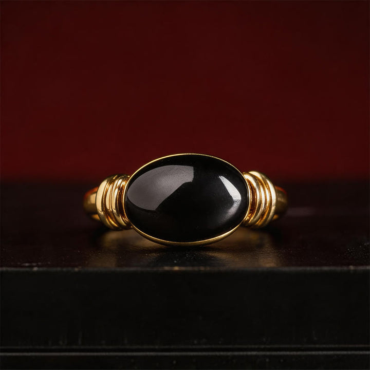 Buddha Stones Verstellbarer Ring mit ovalem Hämatitmuster - image 12