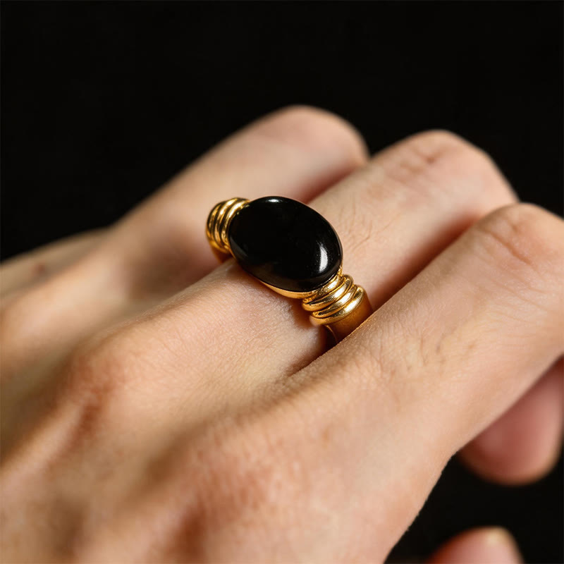 Buddha Stones Verstellbarer Ring mit ovalem Hämatitmuster - image 15