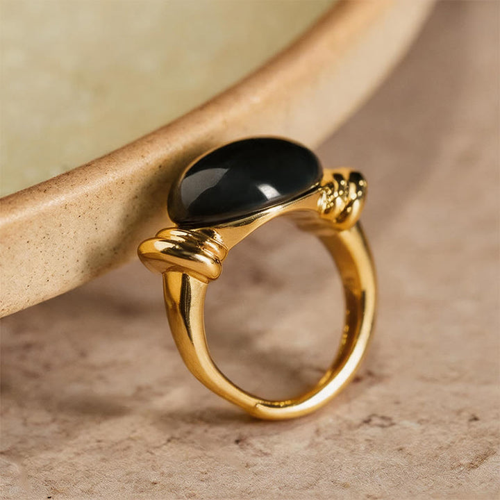 Buddha Stones Verstellbarer Ring mit ovalem Hämatitmuster - image 10