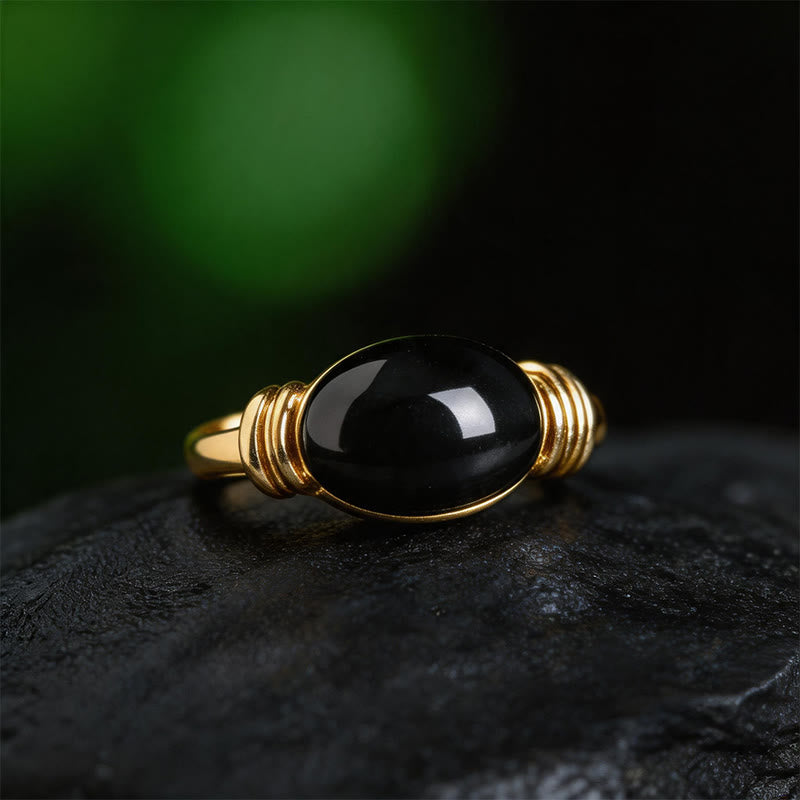 Buddha Stones Verstellbarer Ring mit ovalem Hämatitmuster - image 11