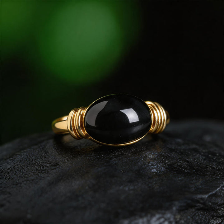 Buddha Stones Verstellbarer Ring mit ovalem Hämatitmuster - image 11