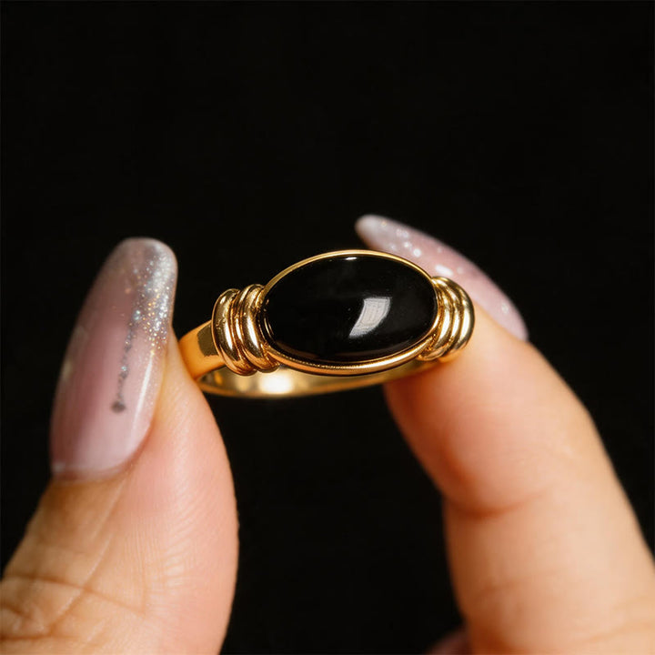 Buddha Stones Verstellbarer Ring mit ovalem Hämatitmuster - image 14