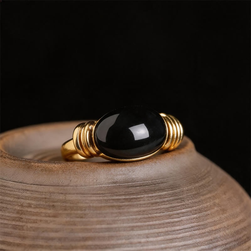 Buddha Stones Verstellbarer Ring mit ovalem Hämatitmuster - Golden (US 7 verstellbar) - image 9