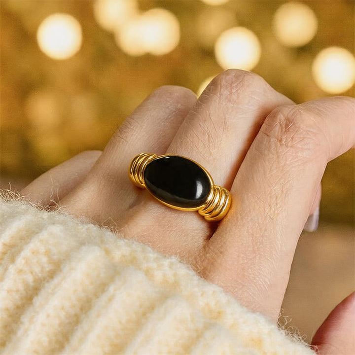 Buddha Stones Verstellbarer Ring mit ovalem Hämatitmuster - image 13