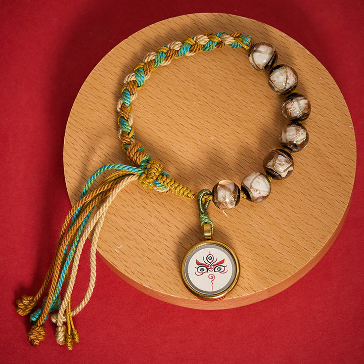 Buddha Stones Tibetisches Liuli-Glasperlenarmband mit fünf Himmelsrichtungen, Göttern des Reichtums und Buddha-Augen - Weißes Jambhala (Handgelenkumfang 15-24 cm) - image 19