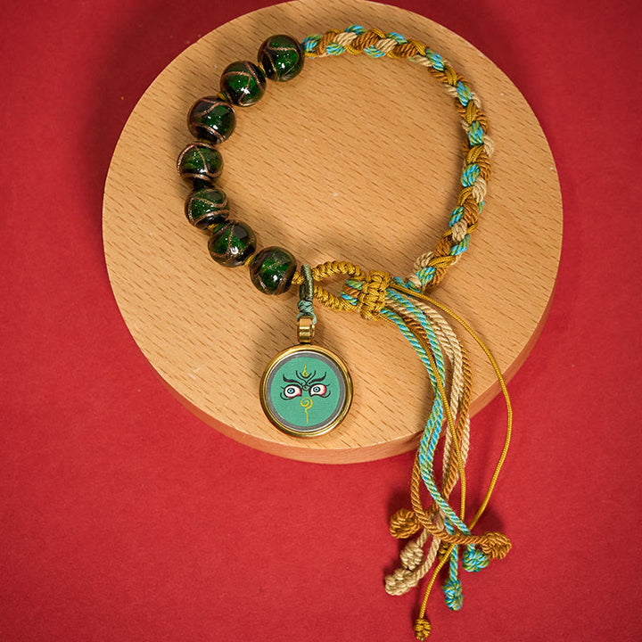 Buddha Stones Tibetisches Liuli-Glasperlenarmband mit fünf Himmelsrichtungen, Göttern des Reichtums und Buddha-Augen - Grüne Jambhala (Handgelenkumfang 15-24 cm) - image 25