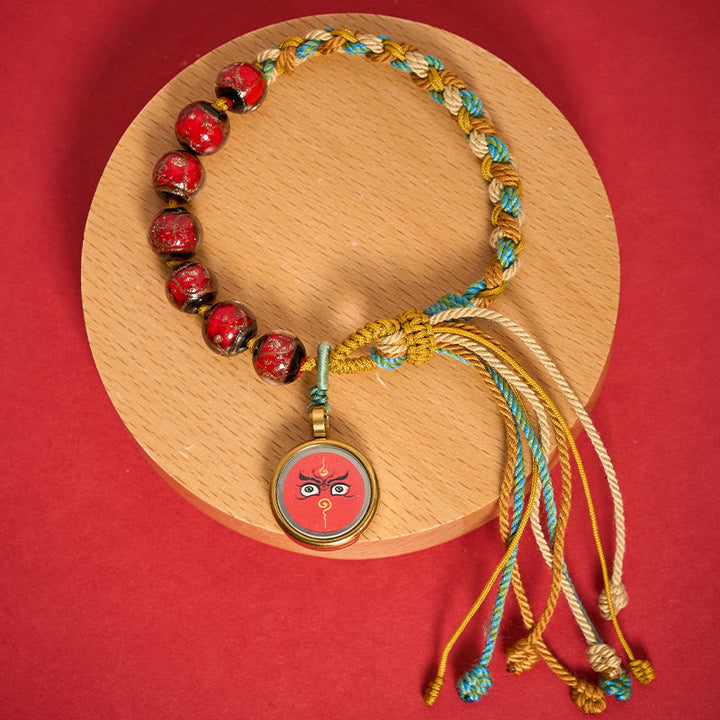 Buddha Stones Tibetisches Liuli-Glasperlenarmband mit fünf Himmelsrichtungen, Göttern des Reichtums und Buddha-Augen - Rotes Jambhala (Handgelenkumfang 15-24 cm) - image 7