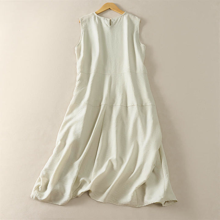 Buddha Stones Sommerliches, ärmelloses Midikleid aus Baumwolle mit hohem Bund und Taschen für Damen - image 5