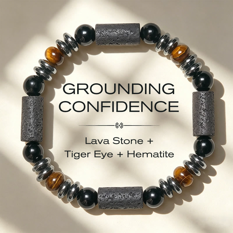 Buddha Stones Natürliches Armband aus Tigerauge-Obsidian, Hämatit und Lavagestein - 15-17 cm - image 0