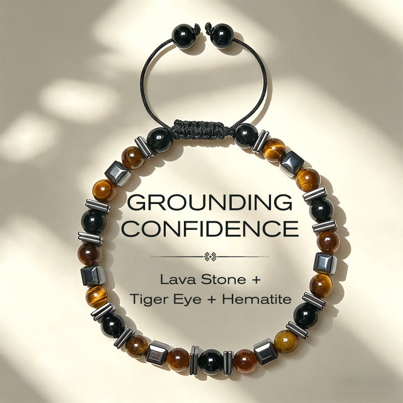 Buddha Stones Armband aus natürlichem Tigerauge, schwarzem Obsidian und Hämatit - 17–26 cm - image 0