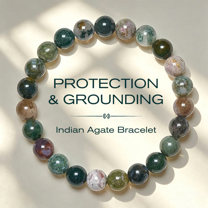 Buddha Stones Armband aus Naturstein, Meeressediment-Jaspis und Achat zum Schutz und Frieden - 6 mm (Handgelenkumfang: 14-15 cm) - image 0
