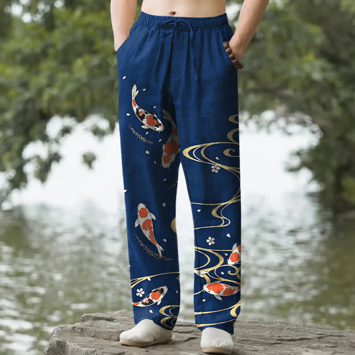 Buddha Stones Herrenhose aus Baumwolle mit Koi-Fisch-Wellenmuster, schmal zulaufend und mit Taschen - Marine - US/ UK/AU50, EU60 (5XL) - image 8