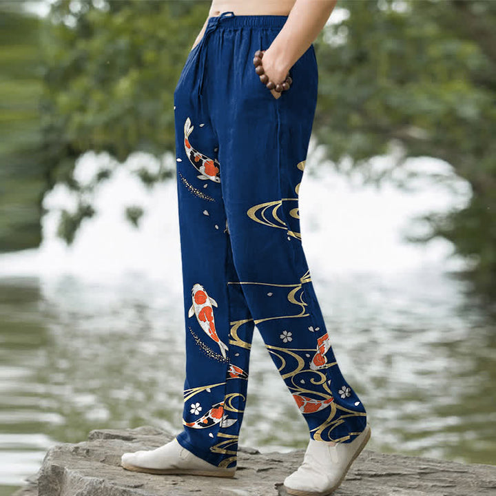 Buddha Stones Herrenhose aus Baumwolle mit Koi-Fisch-Wellenmuster, schmal zulaufend und mit Taschen - image 9