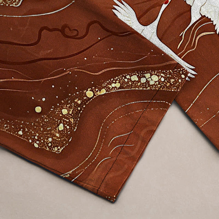Buddha Stones Weiße, schmal zulaufende Herrenhose aus Baumwolle mit Kranich-Wellenmuster und Taschen - image 10