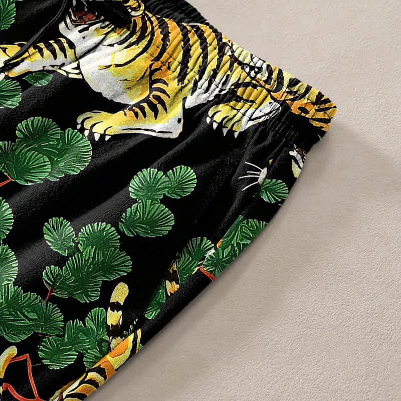 Buddha Stones Herrenhose aus Baumwolle mit Tiger-Dschungelmuster, schmal zulaufend und mit Taschen - image 3
