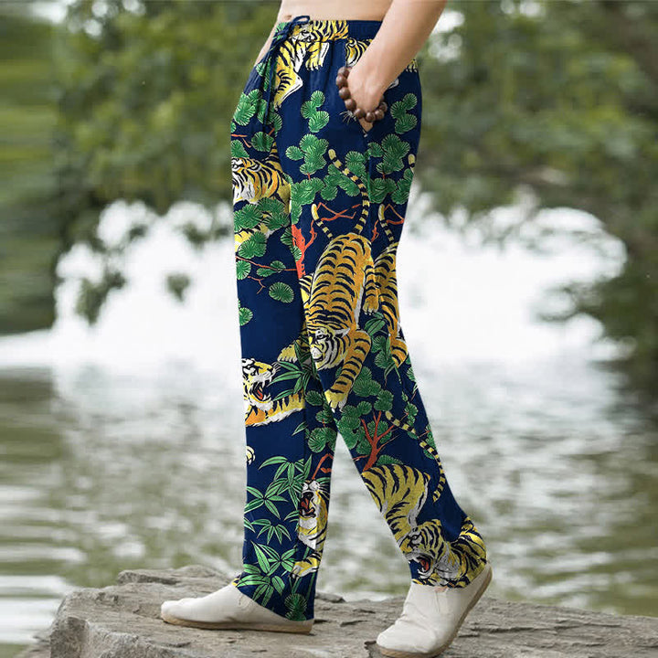 Buddha Stones Herrenhose aus Baumwolle mit Tiger-Dschungelmuster, schmal zulaufend und mit Taschen - image 5