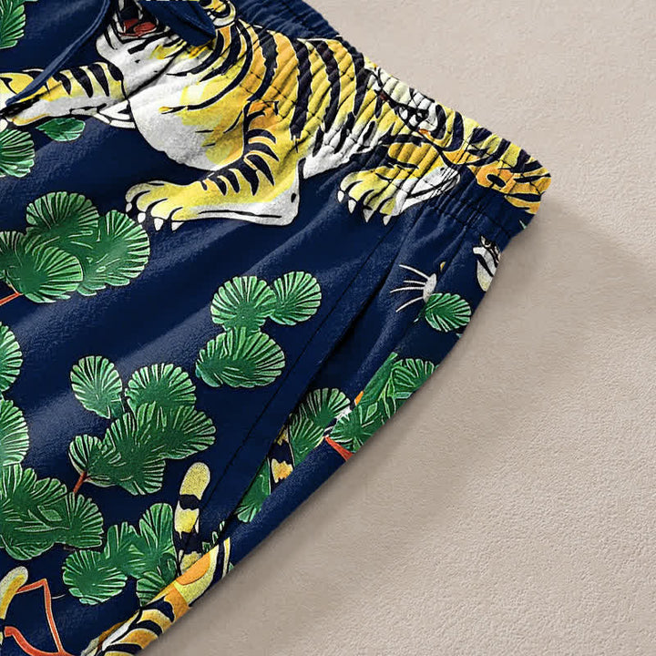 Buddha Stones Herrenhose aus Baumwolle mit Tiger-Dschungelmuster, schmal zulaufend und mit Taschen - image 7