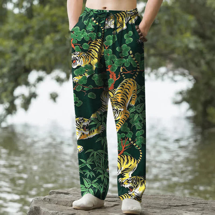 Buddha Stones Herrenhose aus Baumwolle mit Tiger-Dschungelmuster, schmal zulaufend und mit Taschen - Dunkelgrün - US/ UK/AU50, EU60 (5XL) - image 8