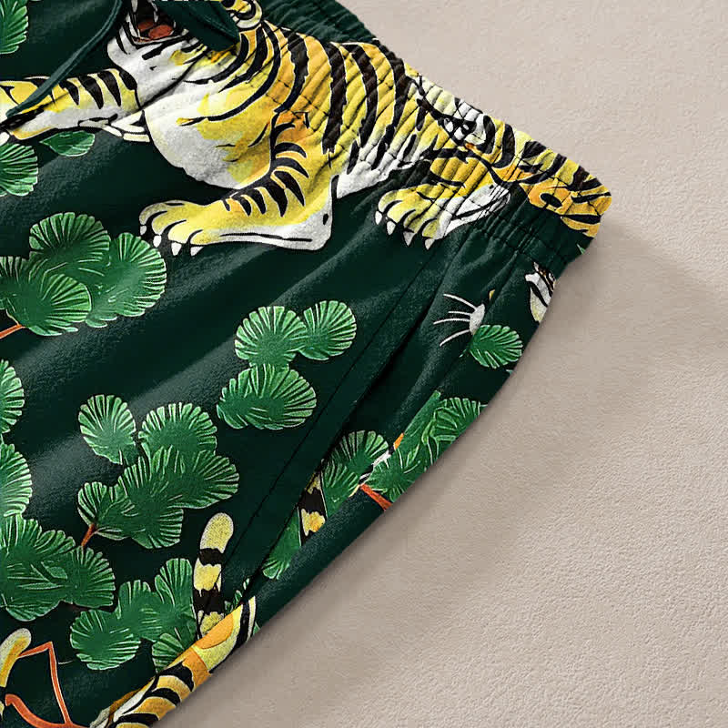 Buddha Stones Herrenhose aus Baumwolle mit Tiger-Dschungelmuster, schmal zulaufend und mit Taschen - image 11