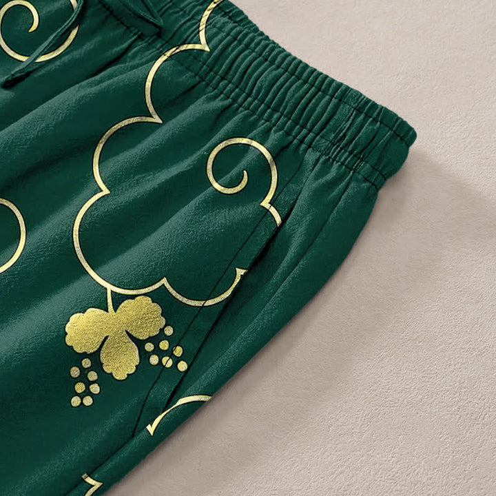 Buddha Stones Herrenhose aus Baumwolle mit goldenem Blumen- und Wolkenmuster, schmal zulaufend und mit Taschen - image 3