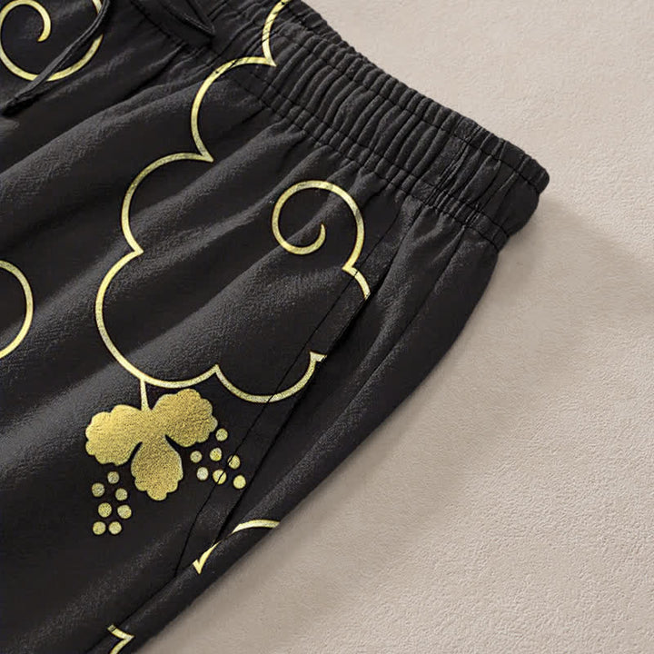 Buddha Stones Herrenhose aus Baumwolle mit goldenem Blumen- und Wolkenmuster, schmal zulaufend und mit Taschen - image 7
