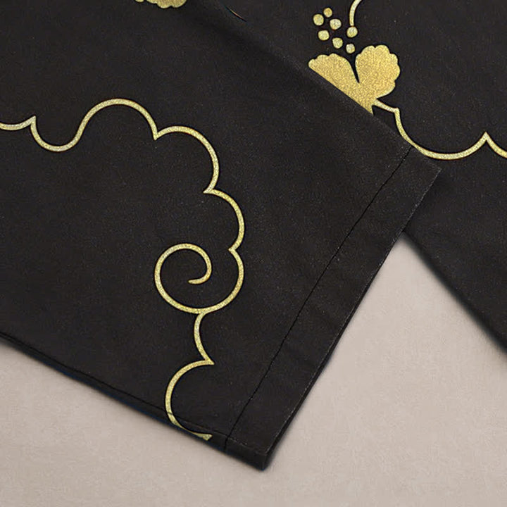 Buddha Stones Herrenhose aus Baumwolle mit goldenem Blumen- und Wolkenmuster, schmal zulaufend und mit Taschen - image 6