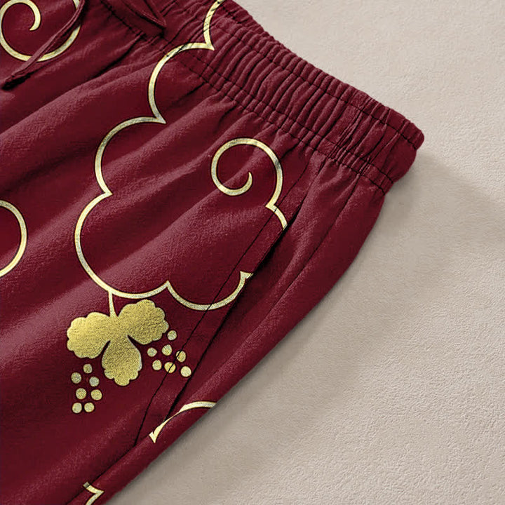 Buddha Stones Herrenhose aus Baumwolle mit goldenem Blumen- und Wolkenmuster, schmal zulaufend und mit Taschen - image 11